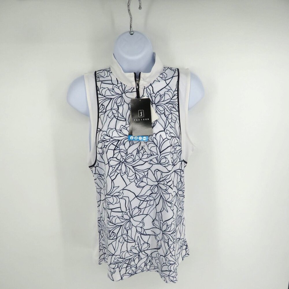 PGA Tour Womens Sleeveless 1/4 Zip White Top Shirt
